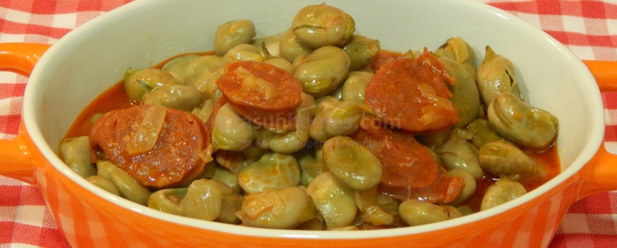 A Simple Spanish Recipe: Baby Broad Beans with Pancheta and Chorizo. Delicious!   